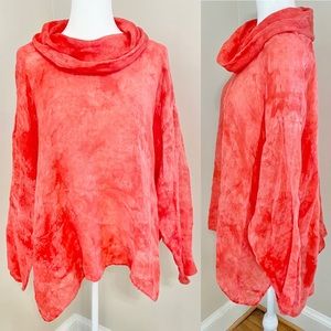 Eleven Stitch Design (L) 100% Linen Tie Dye Acid Wash Pink Cowl Neck Top